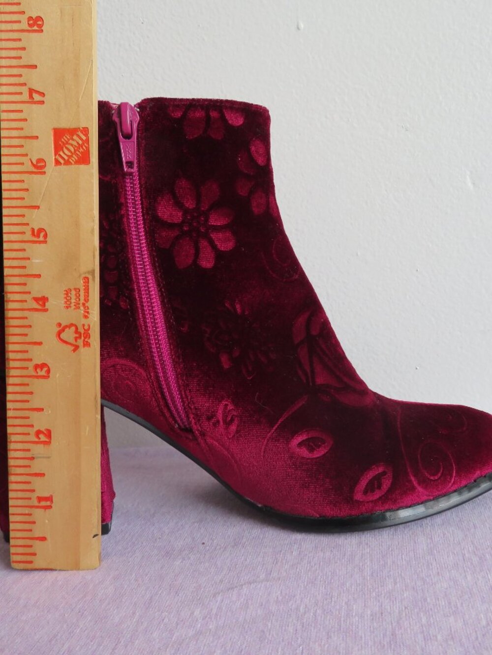 Anthropologie Billy Ella Floral Velvet Ankle Boots Embossed Red - Women's 9.5 - Picture 14 of 15